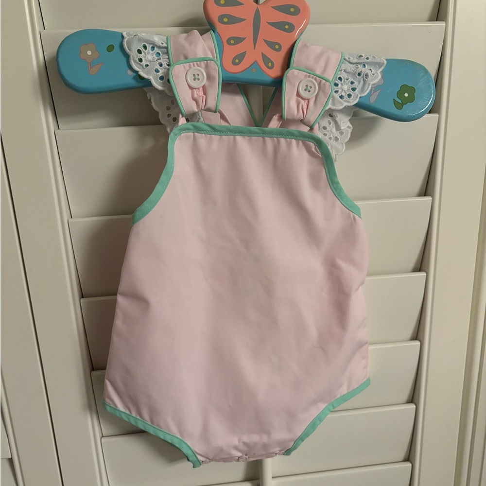 Pink Baby Romper with Green Trim